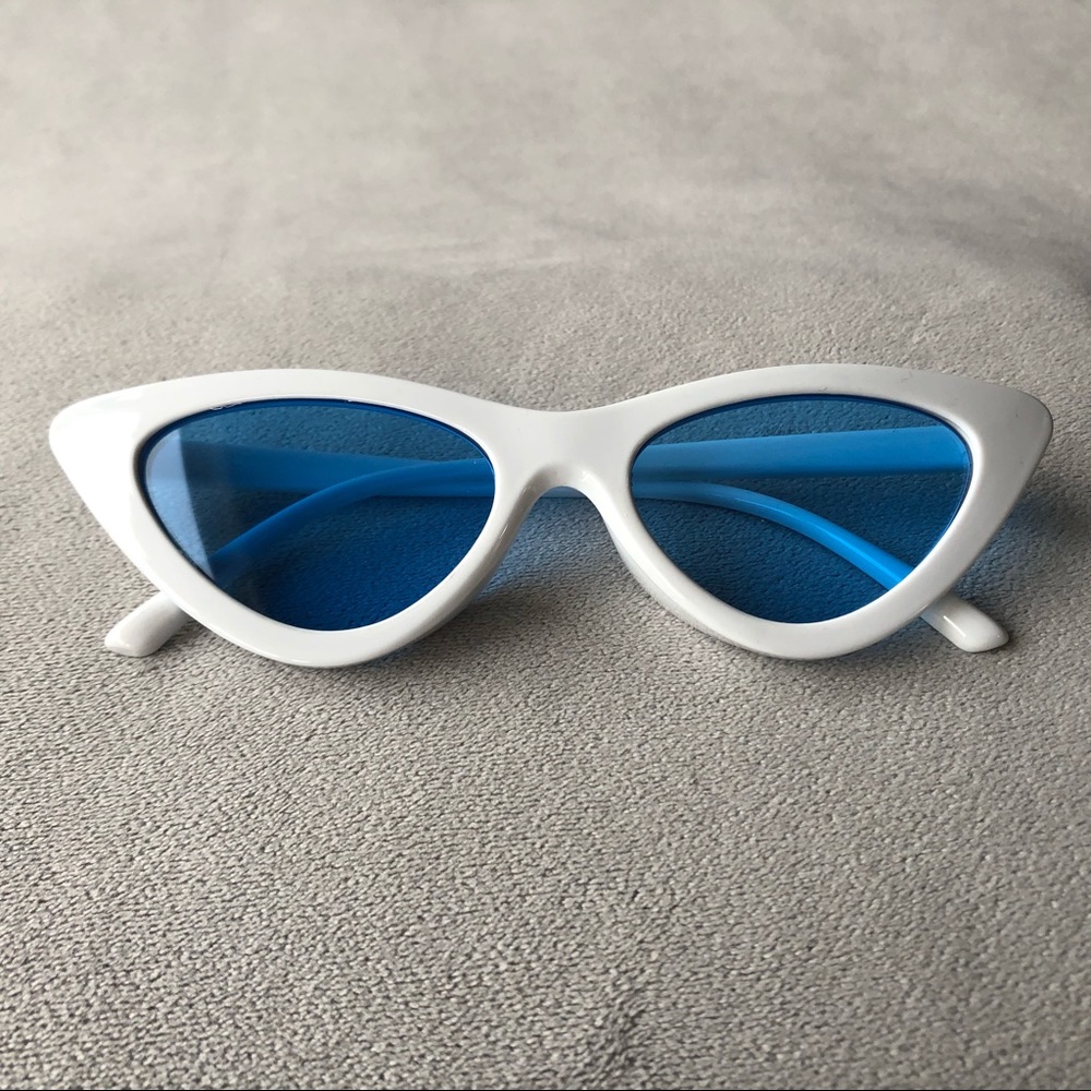 White Cat Eye Sunglasses with Blue Lens ~ Brand New!